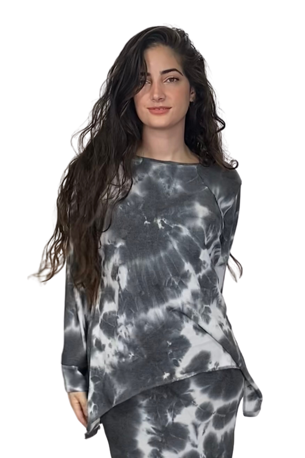 Long Sleeve Relaxed Fit Tie-Dye Waffle Tunic