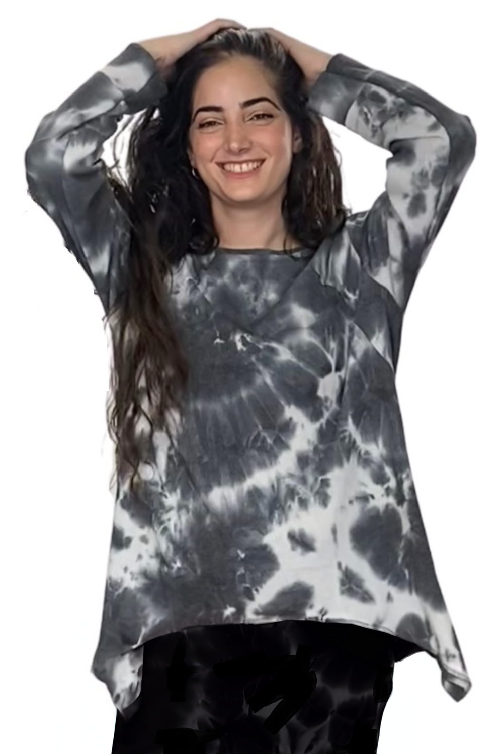 Plus Size Long Sleeve Relaxed Fit Tie-Dye Waffle Tunic