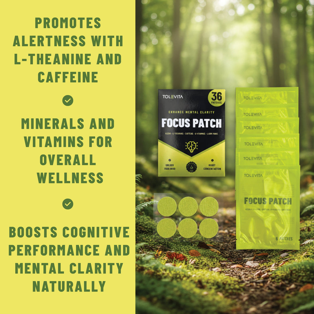 Focus Patches Mental Clarity & Energy with ALCAR, Caffeine, L-Theanine, B-Vitamins, Lion’s Mane, 36 patches