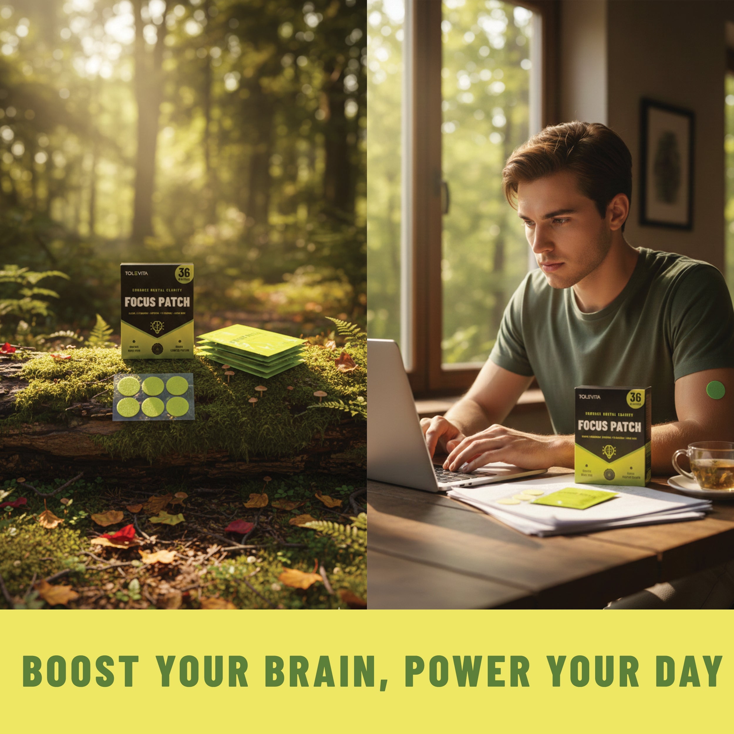 Focus Patches Mental Clarity & Energy with ALCAR, Caffeine, L-Theanine, B-Vitamins, Lion’s Mane, 36 patches