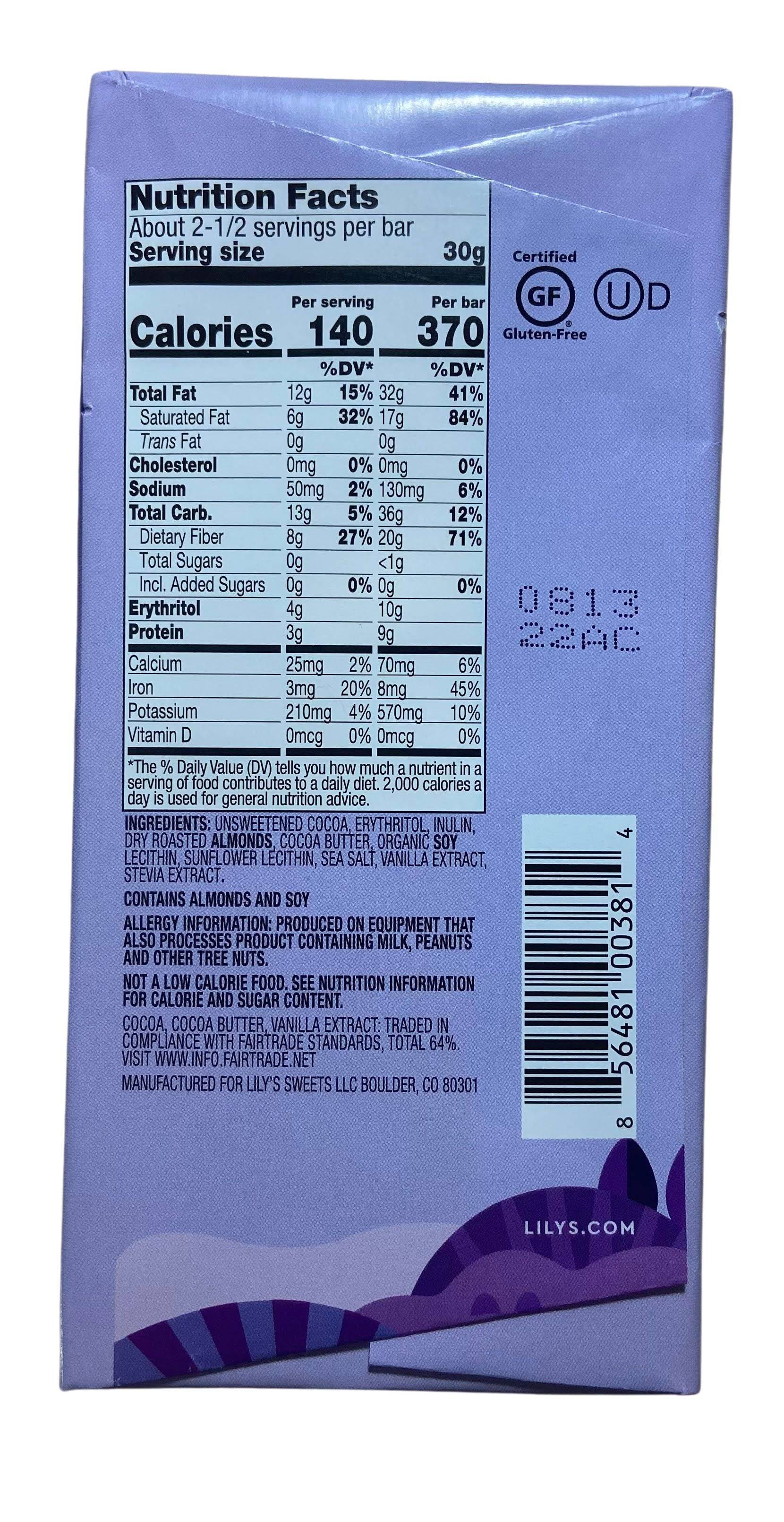 Chocolate Bars, Dark, Stevia Sweetened, Lily's