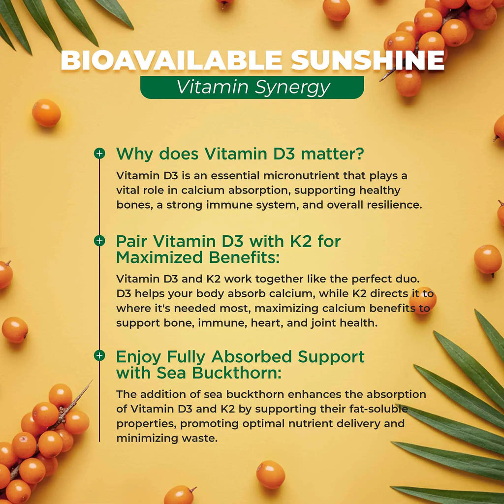 Vitamin D3 + K2 MK-7 + Omega 7 with Sea Buckthorn Oil