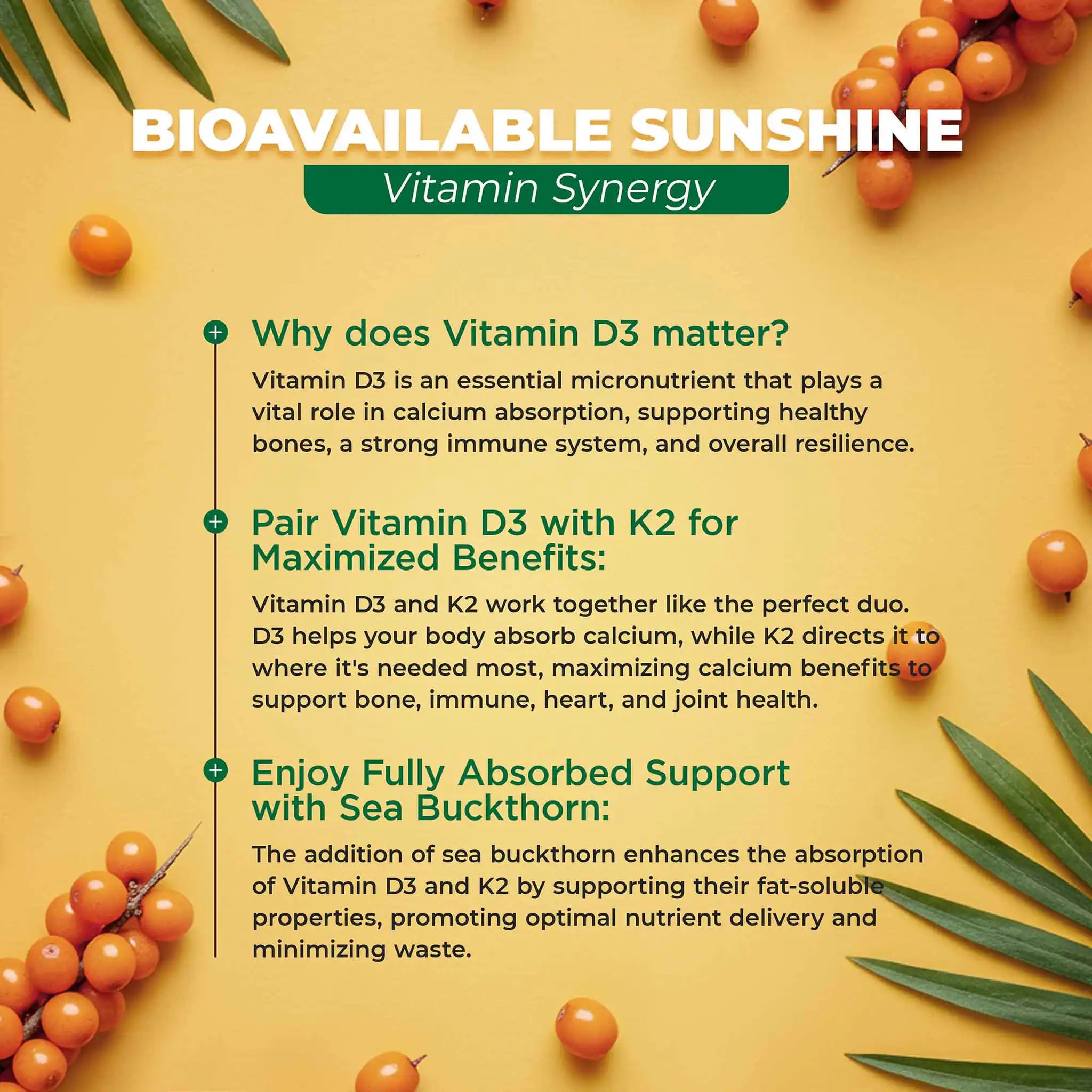 Vitamin D3 + K2 MK-7 + Omega 7 with Sea Buckthorn Oil