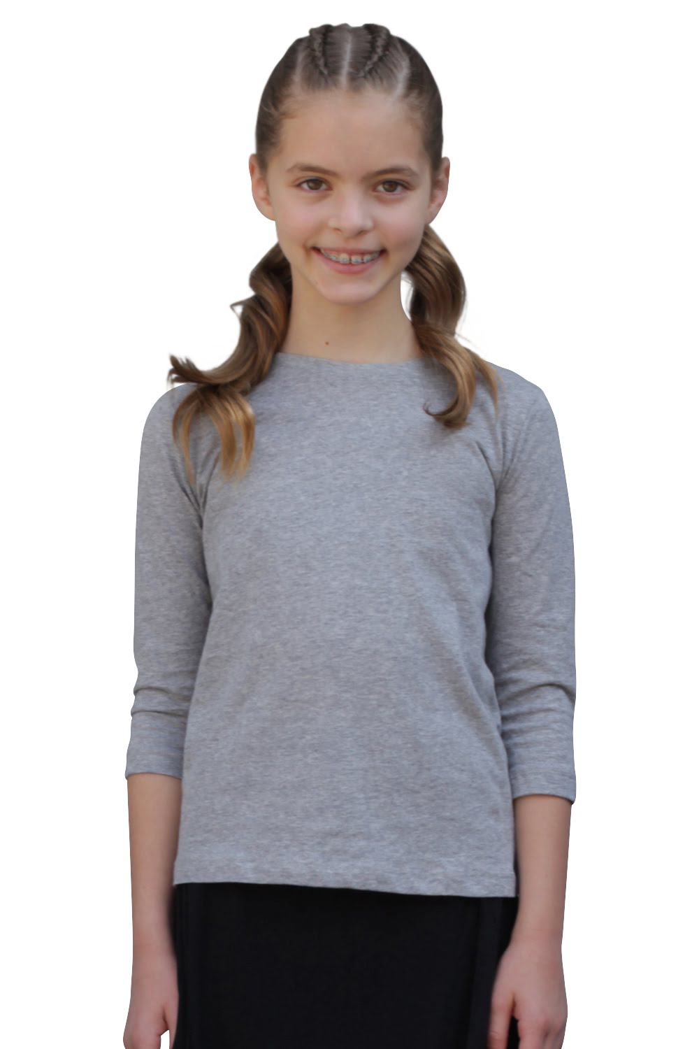 Girls' Modest Cotton Three-Quarter Sleeve Tee - Classic Comfort (Ages 5-12)