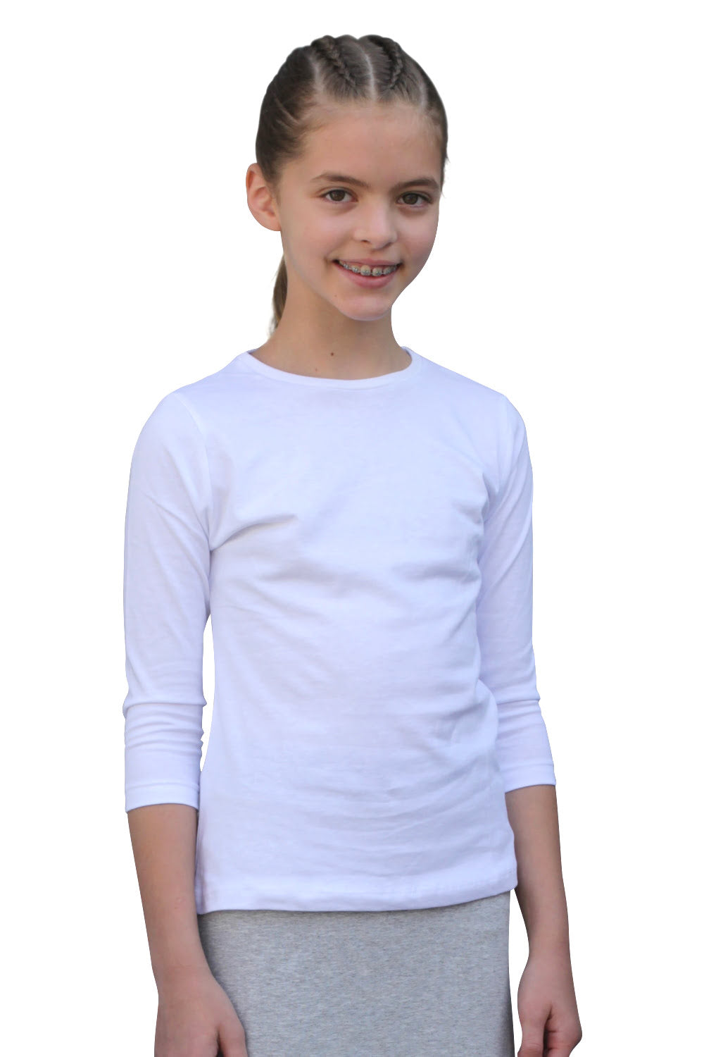 Girls' Modest Cotton Three-Quarter Sleeve Tee - Classic Comfort (Ages 5-12)