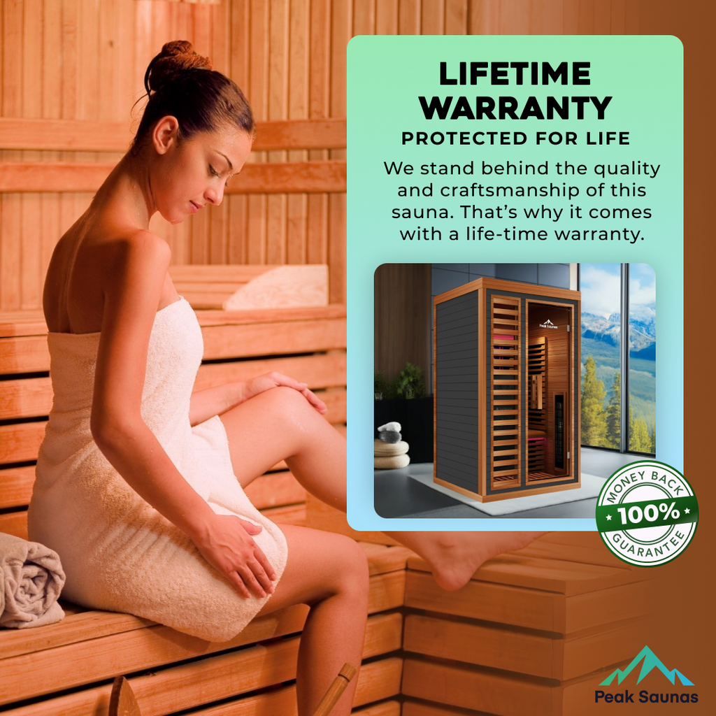 Peak Saunas Rainier 1-Person Full Spectrum Infrared Sauna with XL Medical-Grade Red Light Therapy & Smart WiFi App Control